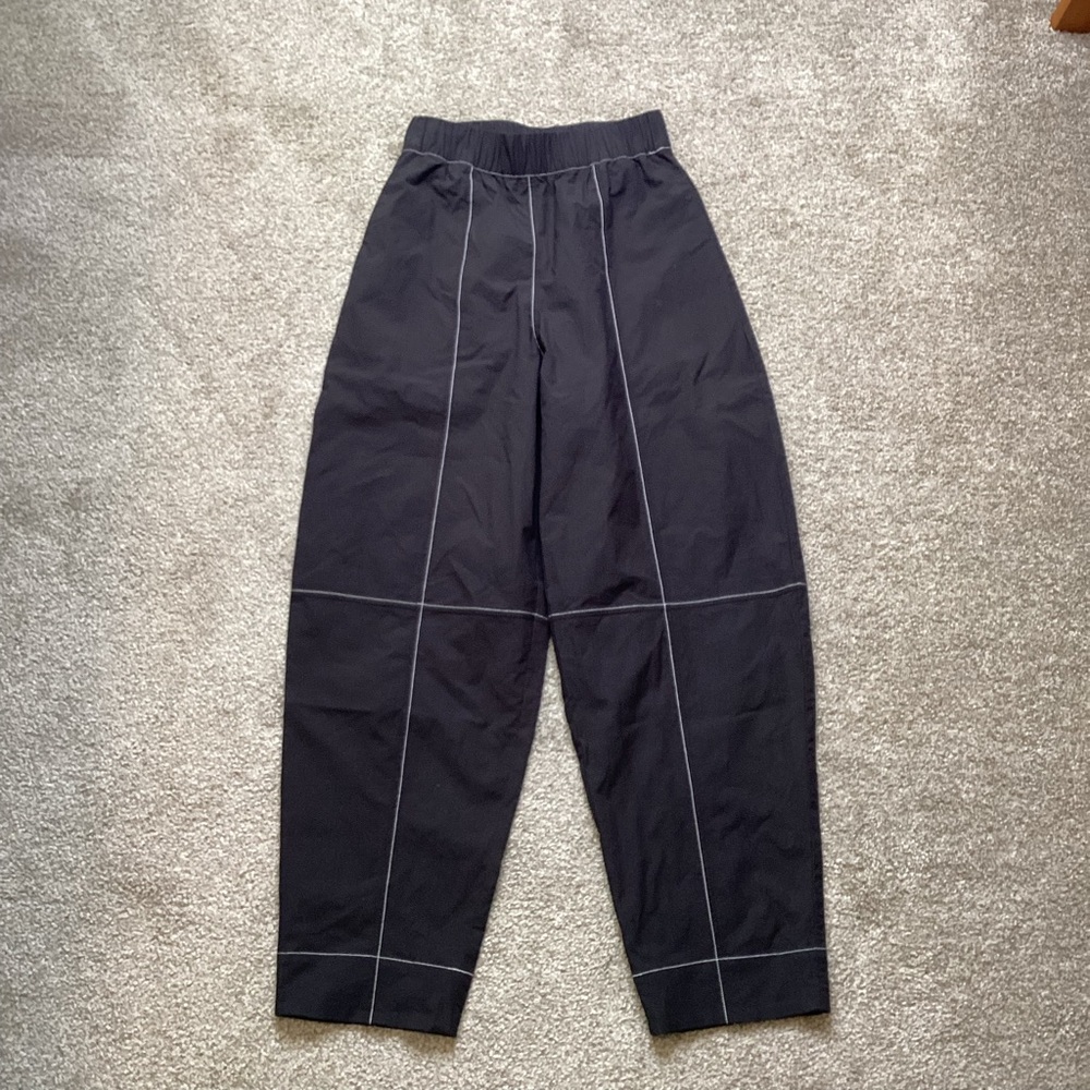 Ganni Elasticized Curve Trouser Pants Barrel Stitching High Rise Crepe Black XS - Picture 4 of 12